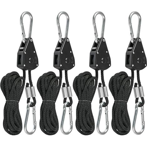Lntyq Ratschenseil mit Haken, 4 Stück, Ratschenrolle, Ratschenseilspanner, verstellbarer Haken-Ratschengurt für Pflanzenlampe, Sonnensegel, Gurt für Campingwagen-Markise
