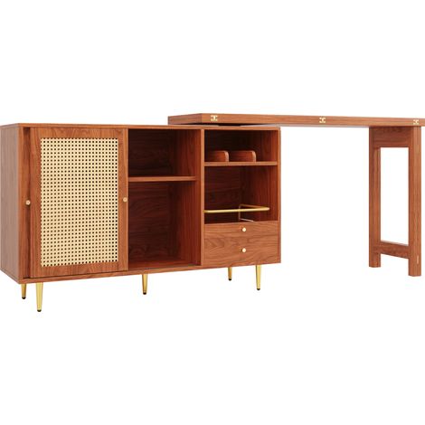 Table haute pivotante 360° avec rangement en MDF brun, design extensible, pour cuisine et salle à manger (1/5)