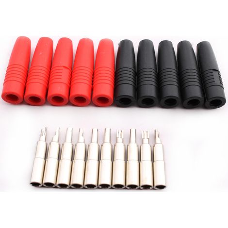 Lot de 10 Fiches Banane Isolées 4mm Connecteur Soudure Rouge Noir Pour Test Électrique