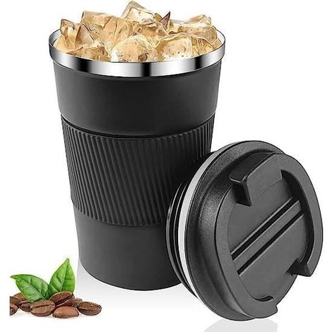 (noir)Tasse à café - Isotherme - Acier Inoxydable - Étanche - Noir - 17x7CM (1/4)