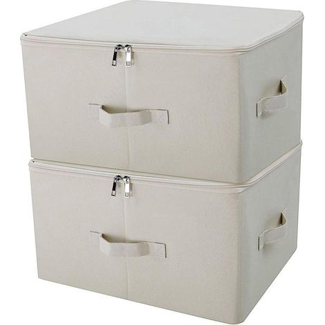 Zusammenklappbare Aufbewahrungsbehälter mit Deckel, Beige, 2er-Set (1/5)