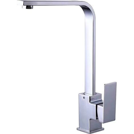 Rubinetto da cucina quadrato in acciaio inox, acqua calda e fredda, montaggio a ponte girevole a 360 gradi,(Colore: Cromo) (1/5)