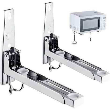 Microwave Oven Bracket Made of 304 Stainless Steel, 2 Pack Microwave Stand with Extendable Arm and 2 Hooks, Wall Mount for Microwave Ovens –  Wall Shelf (1/4)