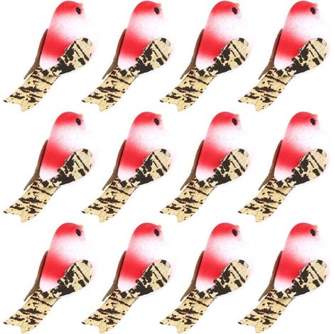 Set di 12 uccellini decorativi artificiali rossi – simulazione – ornamento per giardino interno
