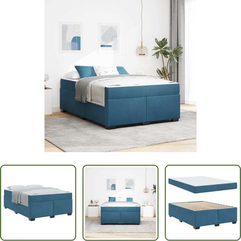 Lit moderne -  Cadre de lit avec matelas Bleu foncé 160 x 200 cm tissu (1/5)