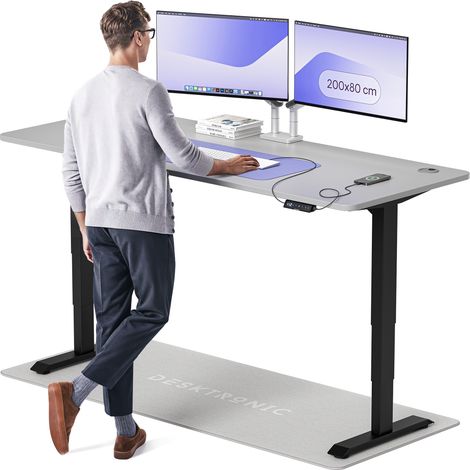 Desktronic Bureau assis debout HomePro - 200x80cm - Noir/Gris