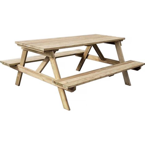 Habitat Et Jardin – Table de pique-nique en bois traité autoclave – 180 x 150 x 75 cm – 6/8 personnes – Fabrication européenne – Épaisseur 28 mm