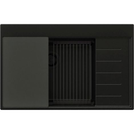 PRIMAGRAN Evier Cuisine en Granit 78x50cm,Lavabo 1 bac + Kit de Vidage + Accessoires, Évier à Encastrer au meuble 60cm - Sydney, Tout Noir