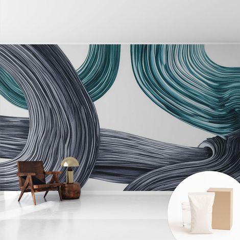 Tapete Vliestapete mit Kleber- abwaschbar - Raumgestaltung  Schlafzimmer Wohnzimmer Tapete Fließende Linien 416x254 cm