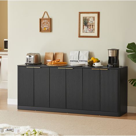 Buffet moderne 170x40x70,5 cm en MDF noir, avec rangement pour salon FloraGrace (1/5)