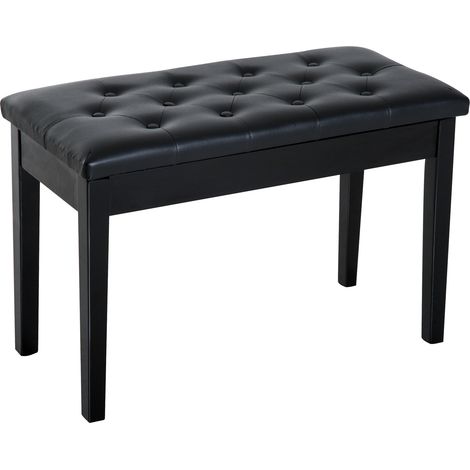 Tabouret piano avec coffre rangement assise capitonnée noir revêtement synthétique pieds bois caoutchouc (1/5)