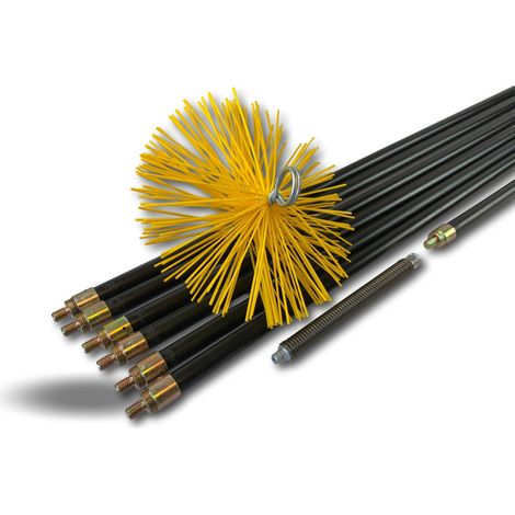 Kibros – Kit ramonage hérisson synthétique Ø200mm – 7 cannes noires PPN – Longueur 13,25m – Pour conduits de cheminée gainés