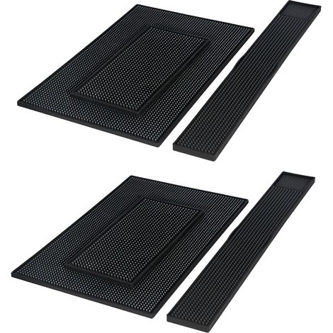 2 tapis de bar 30 x 15 cm, 4 sous-verres ronds 10 cm, en caoutchouc et silicone noir, pour comptoirs de café, cuisine et restaurant (1/5)