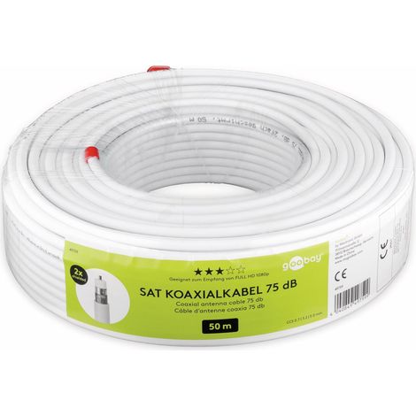 GOOBAY Koaxialkabel 49759, 50 m, weiß, 5 mm, CCS, 75 dB (1/2)
