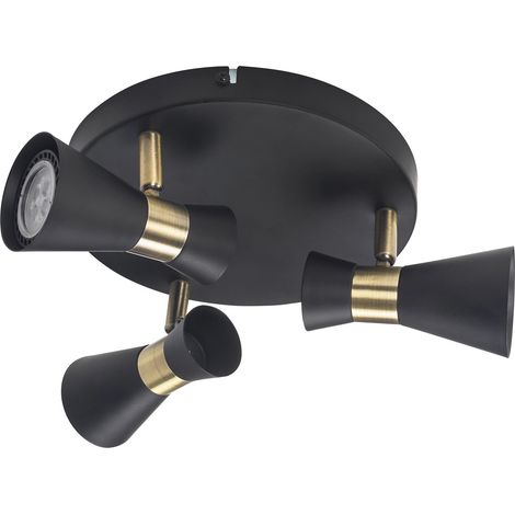 FORLIGHT Eufo plafón triple en negro con acabado en oro para bombilla GU10