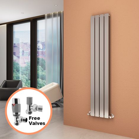 ELEGANT Chrome Vertical Radiator 1600 x 300 Single Flat Panel Central Heating Designer Radiators + Chrome Thermostatic Radiator Valves (1/5)