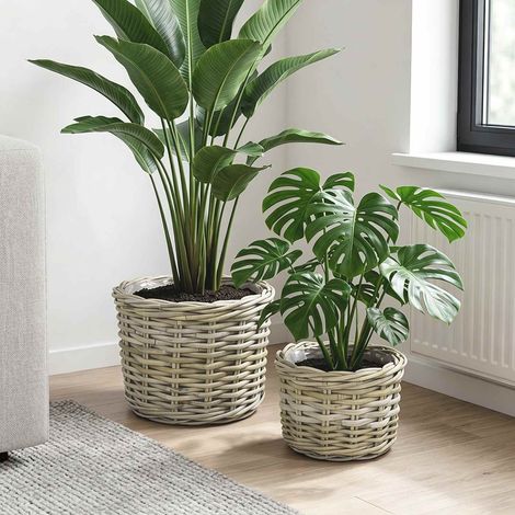 vidaXL Planter Basket GENDT 2 pcs Natural Grey Kubu Rattan (1/5)