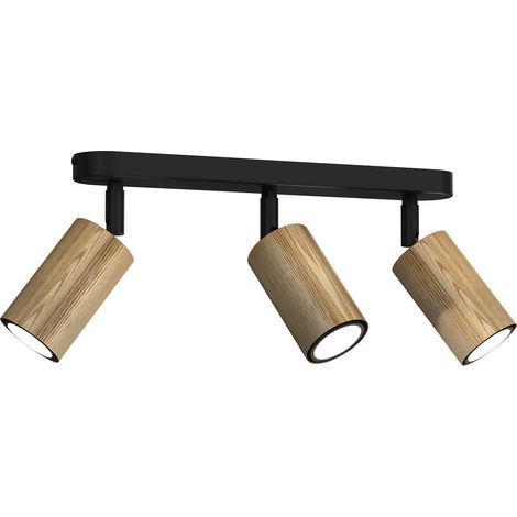 Barre plafonnier noir bois clair 3 spots GU10 Luminex