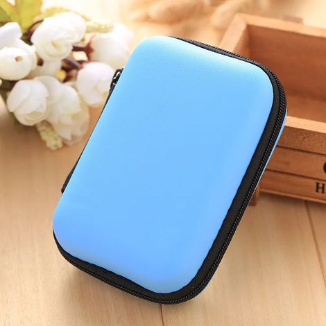 Boîte de rangement pour écouteurs USB sac porte-clés coque rigide câble carte SD étanche bouchon d'oreille boîte carrée (bleu)