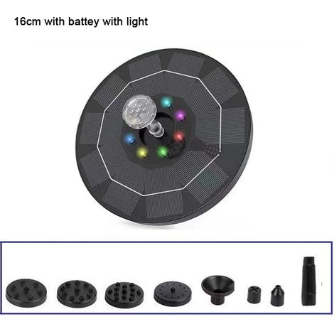 Fontaine solaire d'extérieur (16 cm avec lumière RGB) avec pompe à eau solaire, 8 effets, pour bassin et abreuvoir à oiseaux. (1/5)