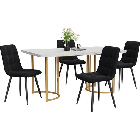 ELVMI Set Tavolo e Sedie con 1 Tavolo e 4 Sedie, Effetto Marmo, Gambe in Metallo, Bianco (1/5)