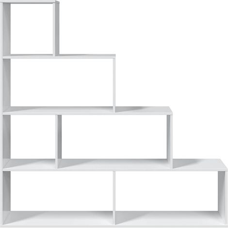 Bibliotheque avec 4 etageres coloris Blanc Brillant en melamine - Dim: 145 x 145 x 29 cm -PEGANE- (1/5)