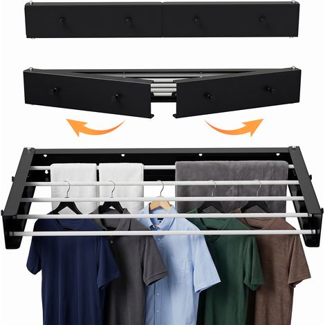 TolleTour Séchoir à linge mural 80 cm Étendoir à linge mural pliable, gain de place, charge maximale 25 kg, noir pour intérieur extérieur (1/5)