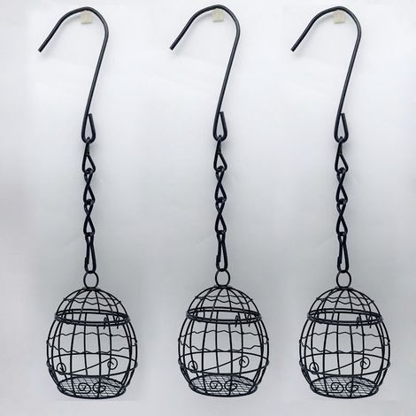 Ensemble de 3 mangeoires suspendues pour oiseaux – Mangeoires de style cage à oiseaux pour jardins et cours (1/5)