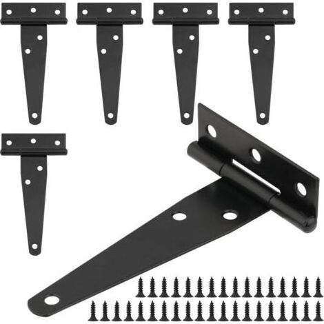 Charnière Porte T Noir - 6 pièces, Charnière Porte T Inox 4\\" + 36 Vis - Hangar/Jardin (1/5)