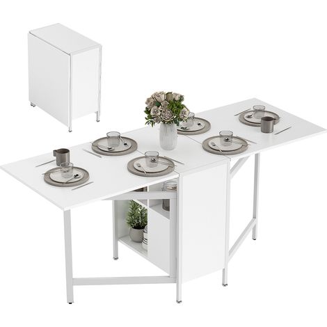 Mesa Plegable de Comedor con Alas Abatibles 4 Compartimentos 3 Formas para Cocina Salón 169x60x75 cm Blanco (1/5)