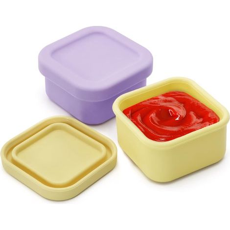 Saladiers en silicone étanches, lot de 2, 96 ml (3,4 oz), à parois épaisses, carrés, pour trempettes, sauces et en-cas, couleurs vives (1/5)