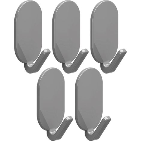 Lot de 5/10 crochets muraux ovales autocollants, étanches, pour salle de bain et cuisine (gris) (1/5)