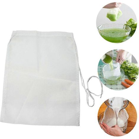 Sac filtrant en nylon réutilisable, maille filtrante de qualité alimentaire, 100 microns, 20 x 30 cm, compatible avec la filtration du thé au lait, du vin, du lait de soja et des jus durable et fin.