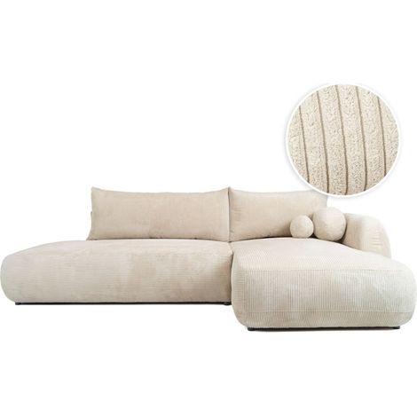 Canapé d'angle convertible 5 places FABIO en velours côtelé - Beige - Angle Droit (1/5)