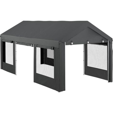 Toit de jardin pour voiture et réception, hauteur réglable, 4 portes et 4 fenêtres, 6 x 3 m, gris foncé (1/5)