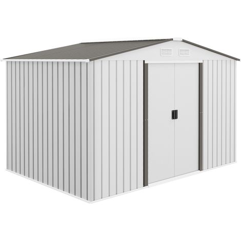 Metal Bike Shed, Mobility Scooter Shed House with Foundation Kit, Ventilation, Doors, 9 x 6FT, Silver