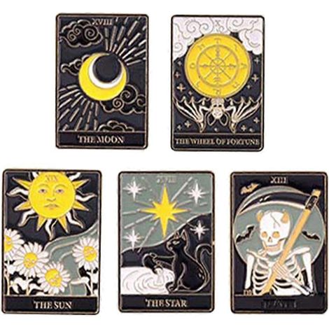 Lot de 5 broches tarot en émail, à porter comme épingle à revers, pour chapeau ou foulard. Broches créatives à associer avec le tarot.-2.8x1.9cm