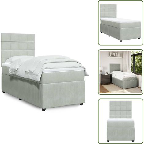 vidaXL Sommier à lattes de lit et matelas Gris clair 100x200cm Velours (1/5)