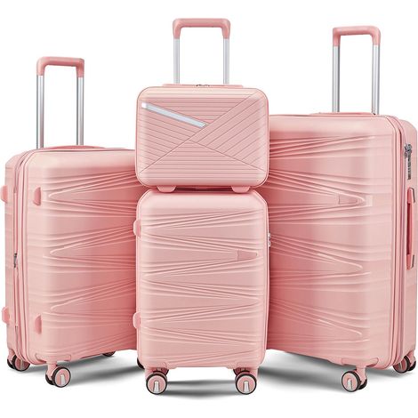 Ensemble 4 valises rigides PP 20/24/28 pouces + trousse 14 pouces, roulettes amovibles et serrure combinaison légère et robuste, idéal pour des voyages compacts et organisés.