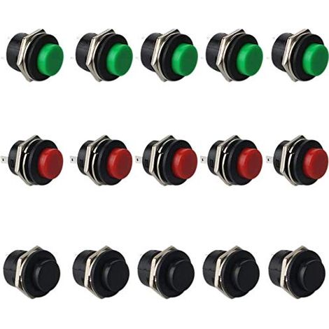 15pcs 16mm Push Button Switch AC 250V/3A 125V/6A on/off Momentary Mini Bouton poussoir Interrupteur d'alimentation Rouge/vert/noir (1/5)