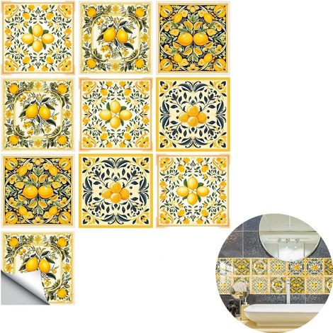 Lot de 10 autocollants pour carrelage style vintage 10x10 cm décoratifs pour cuisine et salle de bain (1/5)