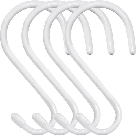 Lot de 4 grands crochets en S avec revêtement en vinyle - 15,2 cm - Robustes - En forme de S - Pour suspendre des plantes, des vêtements, des jeans, des casseroles, des serviettes-Blancs (1/5)