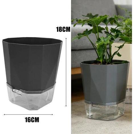 (Gris foncé - M, 1 pièce) Pot de fleurs à arrosage automatique, base transparente, en plastique respirant, mèche pour l'hydratation des plantes d'intérieur, décoration pour la maison et le bureau (1/4)