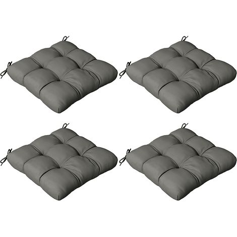 Outsunny Set of 4 Outdoor Seat Cushions Water Repellent Seat Pads with Ties Grey (1/5)