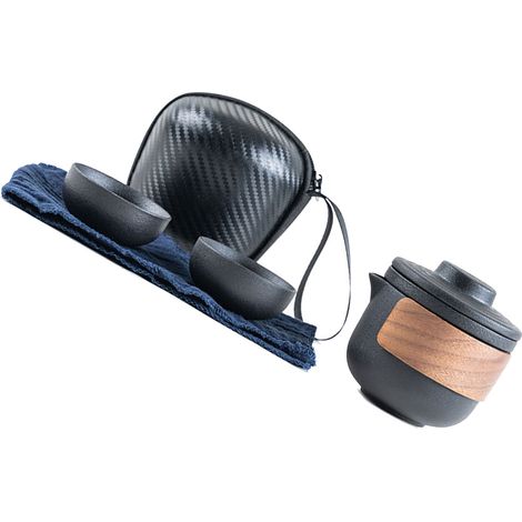 Service à thé de voyage portable anti-brûlure, mini théière en céramique avec infuseur et sac de rangement, théière noire et 2 tasses. (1/4)