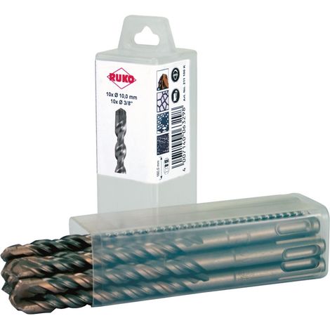 RUKO 10x Broca de martillo SDS-plus con 3 filos en envase de plástico - 213081K (1/2)