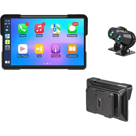 Radio para motocicleta, pantalla de 7 pulgadas, compatible con CarPlay y Android Auto, DVR CarPlay de 7", No-a (1/2)