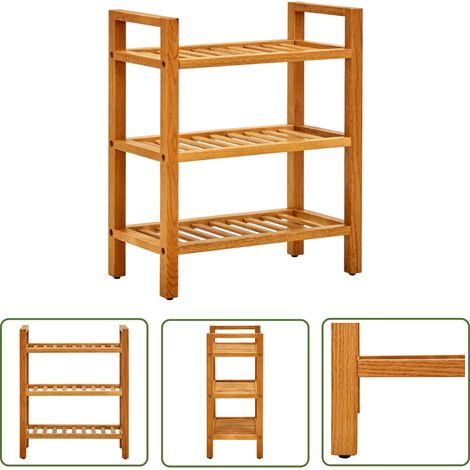 The Living Store Étagère à chaussures à 3 niveaux 50x27x60 cm Chêne massif - Etagere À Chaussures - Rangement Chaussures - Meuble Chaussure - Étagère Bois - Rangement Entrée (1/5)