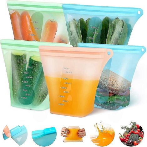 Sacs de conservation alimentaire réutilisables en silicone, contenants étanches à fermeture éclair, sacs à sandwich réutilisables, non toxiques, BP (1/5)