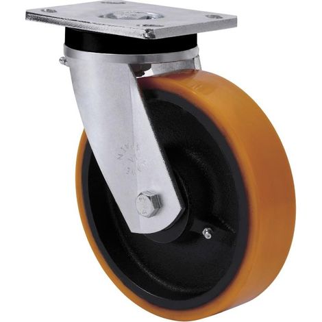 rueda giratora placa 10slr200-hub hierro-poliur.naranja eje bolas (1/3)